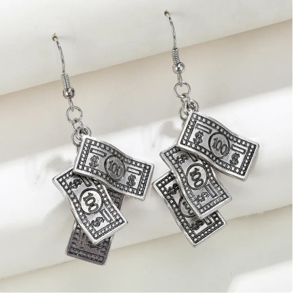 Dollar Bills Money Cash Wealth Earrings - Picture 2 of 4